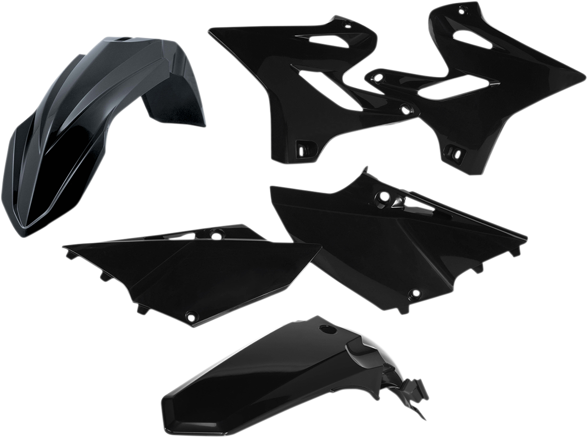 A black Acerbis standard replacement body kit for motorcycles, featuring sleek panels and aerodynamic design.