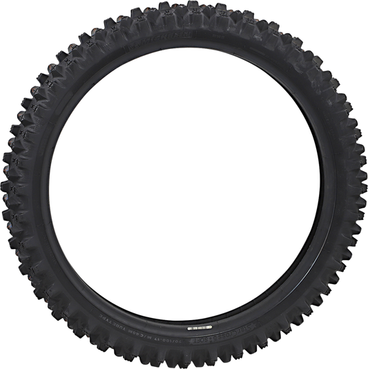 Michelin StarCross 5 Soft front tire, 70/100-17 size, designed for off-road motorcycle riding, shown in the image.