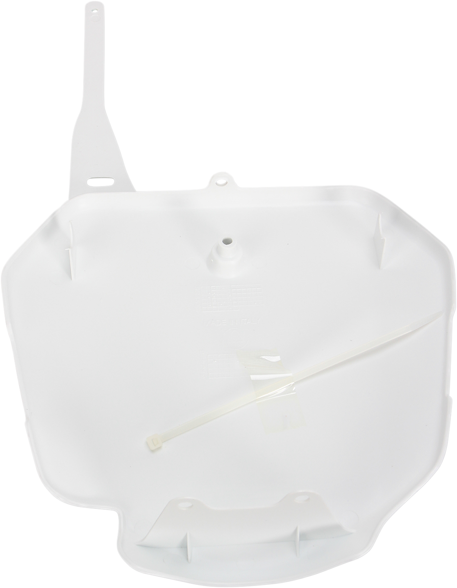 A white Acerbis front number plate for motorcycles, showing the body of the number plate with mounting holes.