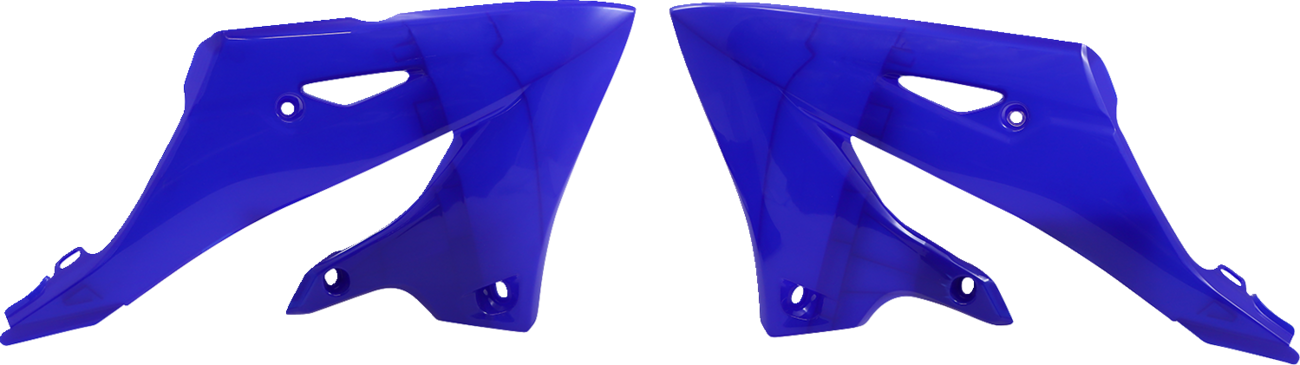 Acerbis radiator shrouds in blue for Yamaha YZ125/250 motocross bikes, 2022-2023 model, featuring aerodynamic body design.