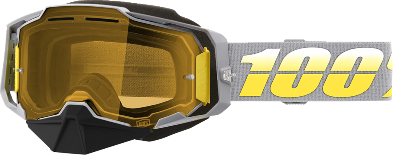Bill's Exhausts 100% Armega Snow Goggles Complex yellow with tinted lenses for winter sports and snowboarding.
