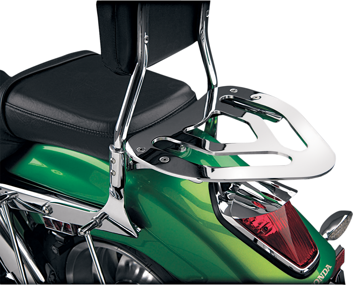 Bill's Exhausts SHOW Chrome Sissy Bar Rack 55-322 for motorcycle engine, featuring shiny chrome finish and sturdy design.