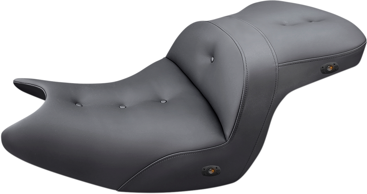 Black SADDLEMEN Roadsofa seat by Bill's Exhausts, pillow top design, heated, without backrest, suitable for motorcycle riding.