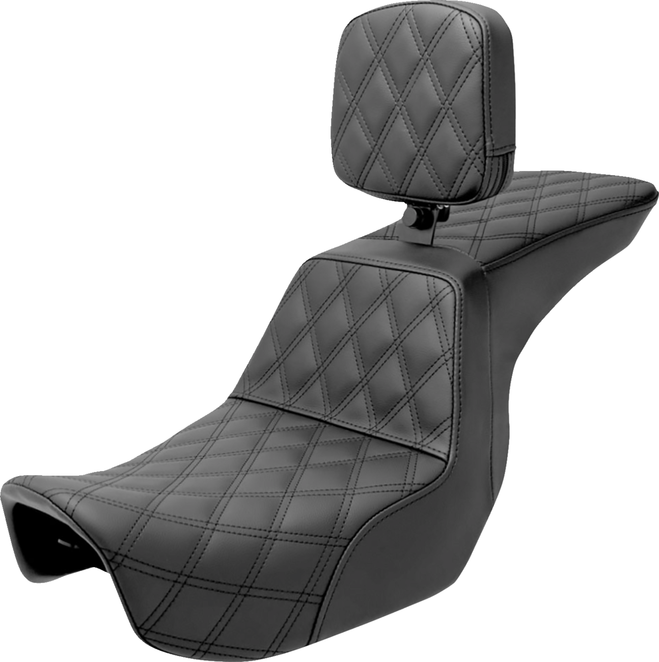 SADDLEMEN Tour Step Up Seat with rider backrest and full lattice stitch for Dyna models 2006-2017, designed for comfortable riding.
