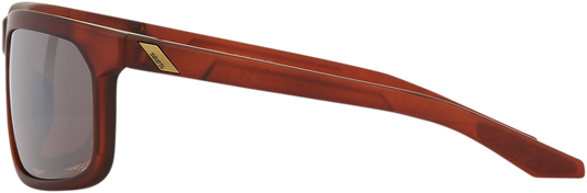 Bill's Exhausts 100% Hakan sunglasses in rootbeer with silver mirror lenses, showcasing stylish frame and reflective design.