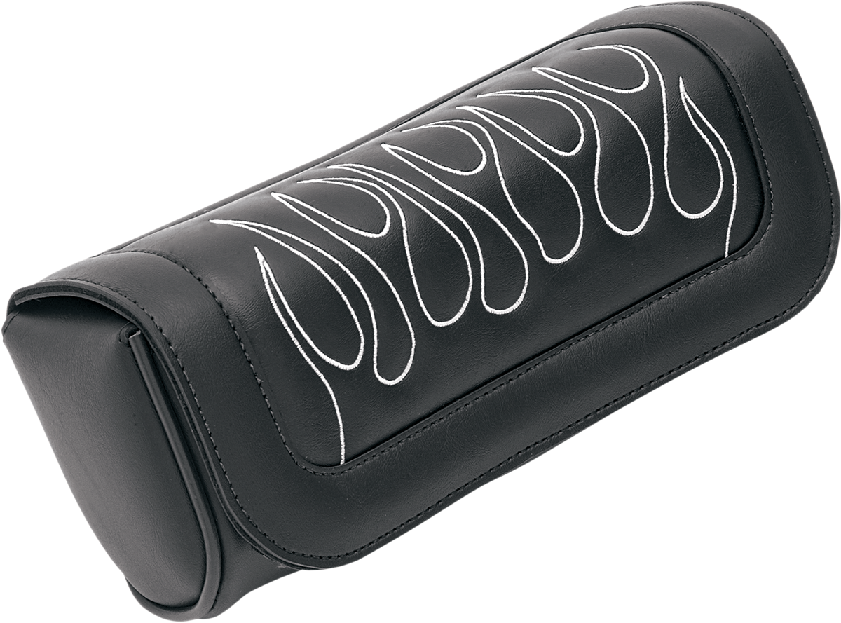 Silver Saddlemens Tool Pouch Flame design for motorcycle seats, compatible with Bill's Exhausts models.