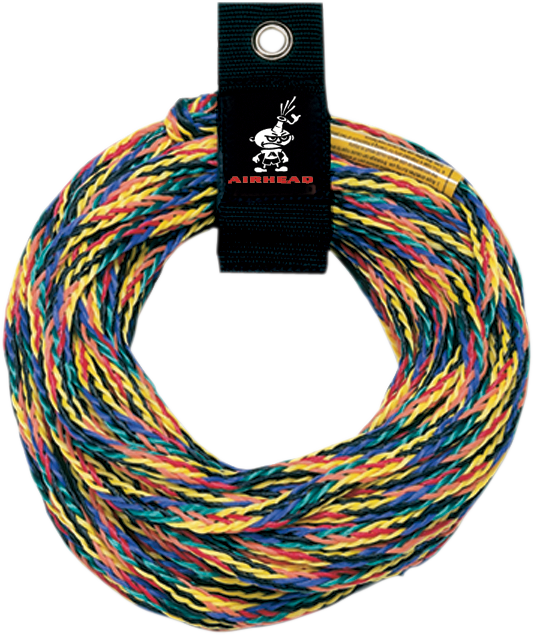 Bill's Exhausts AIRHEAD Sports Group 2-Rider Tube Tow Rope for water sports, featuring durable nylon construction and secure handles.