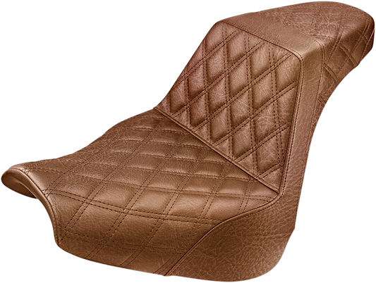 SADDLEMEN Step-Up Seat - Full Lattice Stitch - Brown - FXBR/S 818-31-175BR - Howling Moto