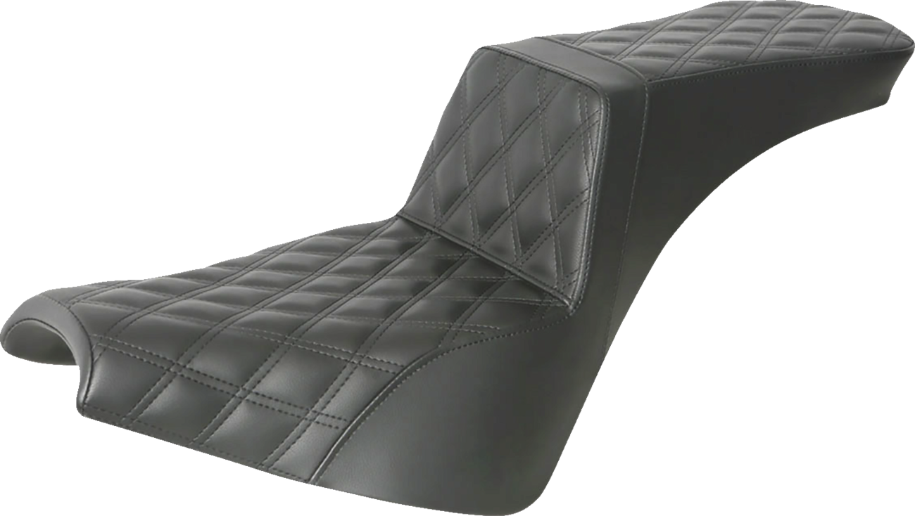 Black SADDLEMEN Step-Up Seat with full lattice stitch design, compatible with Bill's Exhausts motorcycle seats.