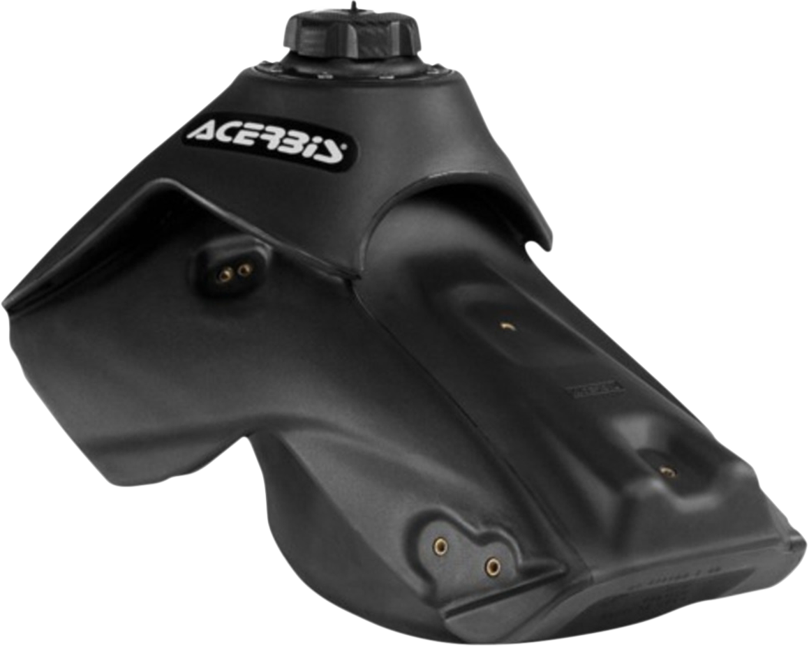 Black Acerbis gas tank for Kawasaki, 2.7-gallon capacity, body part designed for motorcycle fuel storage.