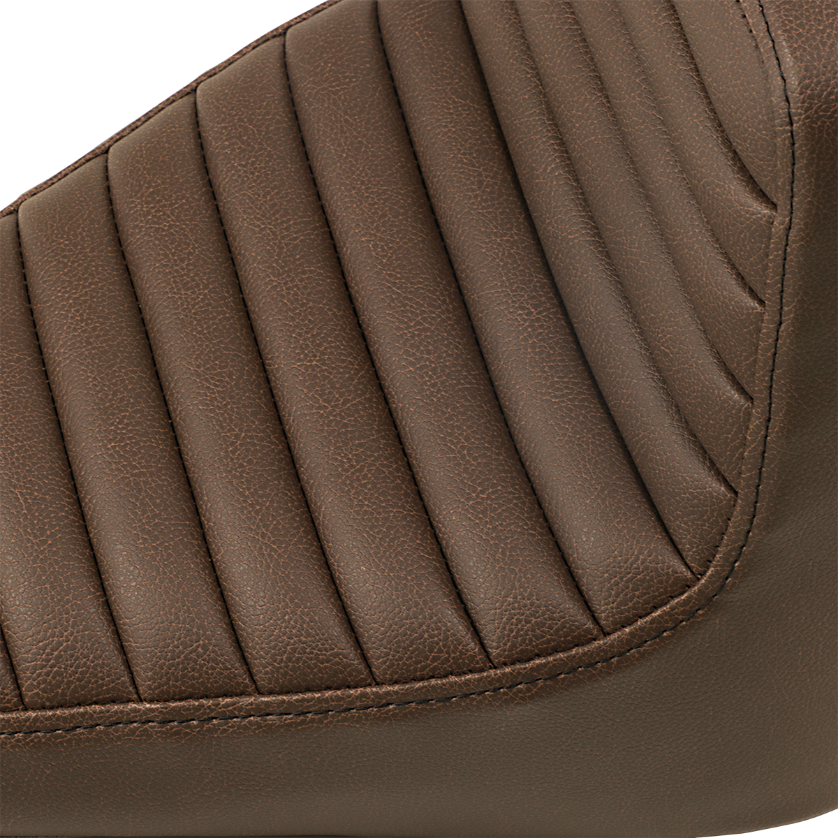 Brown SADDLEMEN Step Up Seat with front tuck-n-roll and rear lattice stitch, designed for motorcycle comfort and style.