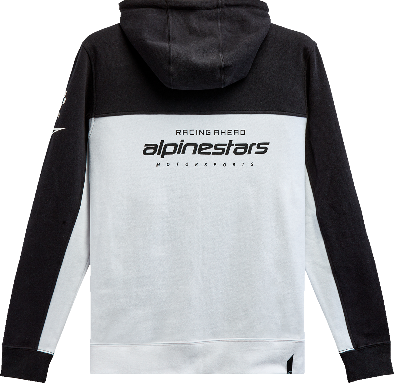 Black and white Alpinestars H Block hoodie in large, displayed on a hanger with visible branding and fabric details.