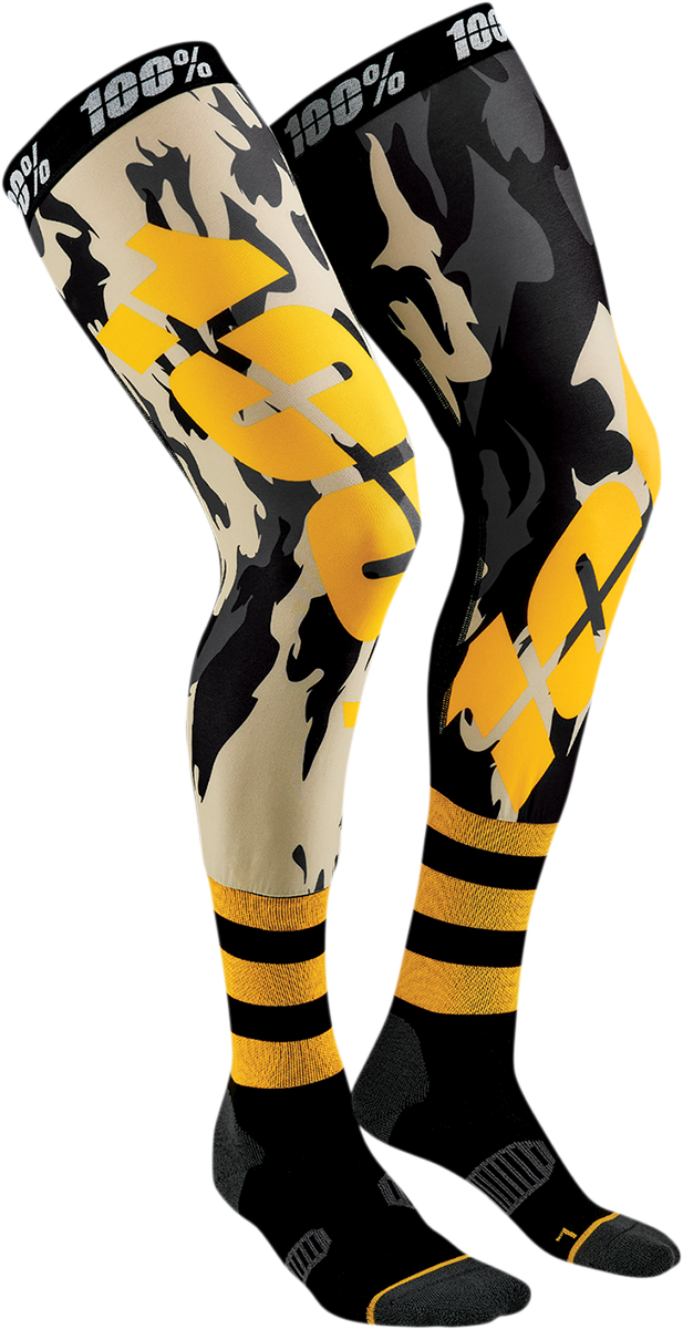 Bill's Exhausts 100% REV Knee Brace Performance Moto Assault Socks, large/XL, black with branding, designed for motocross and sports.