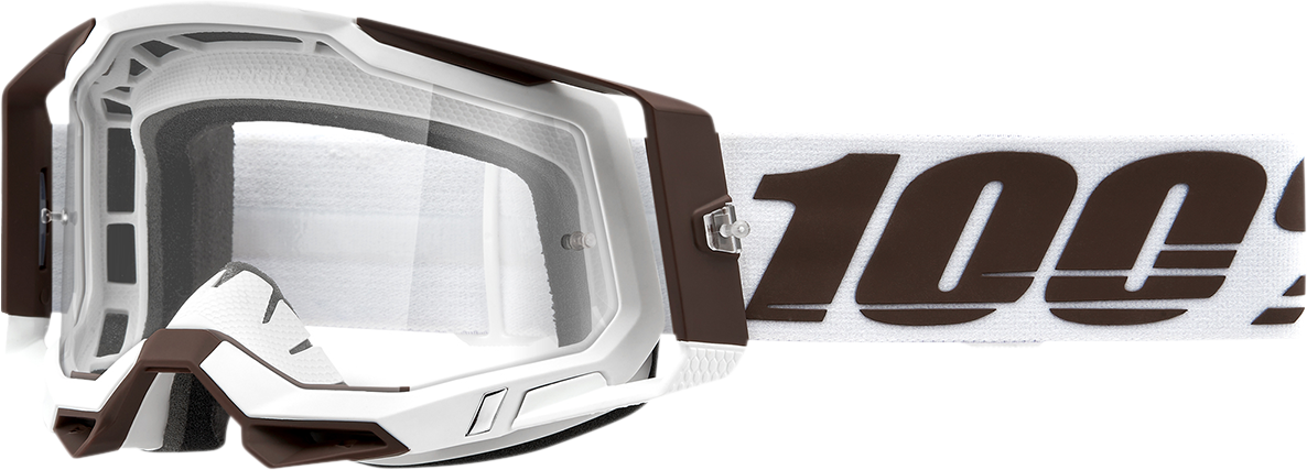 Bill's Exhausts Racecraft 2 Snowbird goggles in clear lens with adjustable strap, designed for snow sports and outdoor use.