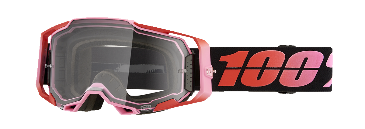 Bill's Exhausts Armega Goggles in clear with adjustable strap, designed for motorcycle or sports use.