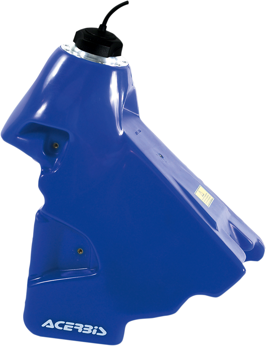 Blue Acerbis gas tank for Yamaha motorcycles, 3.4 gallons, showcasing the sleek body design with brand markings.