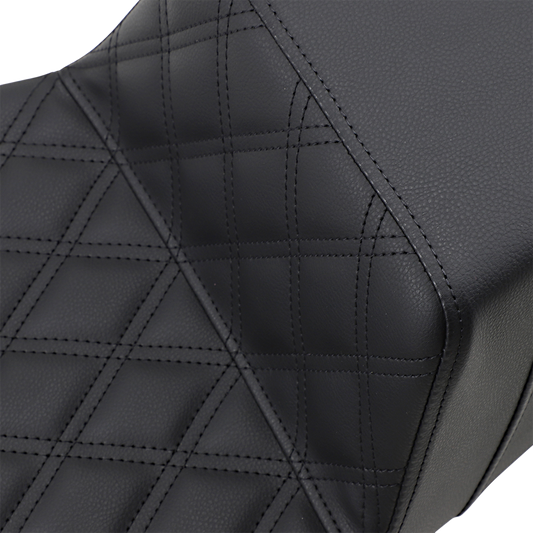 Bill's Exhausts Saddlemens Step-Up Seat with extended reach and front lattice stitch for FL models 2008-2023.