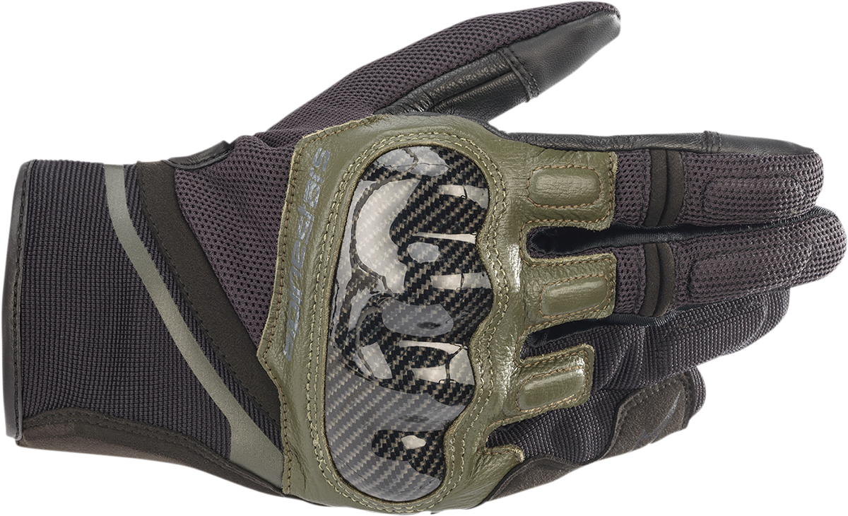 Alpinestars Chrome Gloves in black and forest green, size XL, featuring protective armor and stylish design.