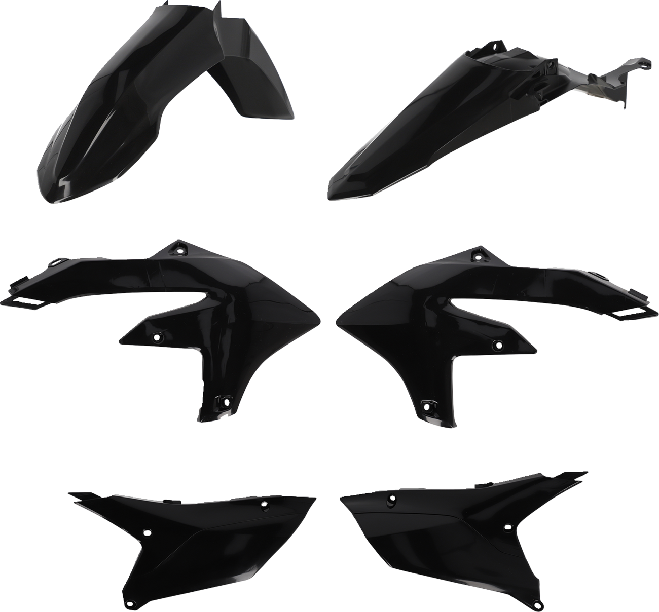 A black Acerbis full replacement body kit for Yamaha YZ450F 2023 motorcycle, shown on a clean background.