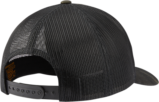 Black camo ICON MC Punch™ hat featuring a curved brim and adjustable strap, designed by Bill's Exhausts.