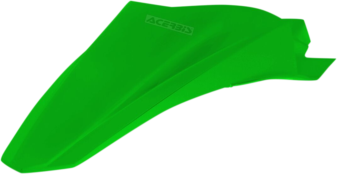 Green ACERBIS rear fender for motorcycle, body part with brand details visible, designed for off-road or dirt bike use.