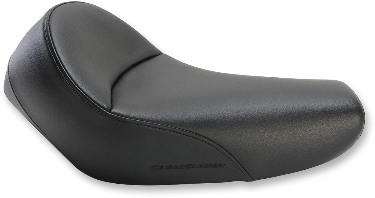 Black SADDLEMEN Heels Down Solo Seat for motorcycles, plain design without backrest, XL size, by Bill's Exhausts.
