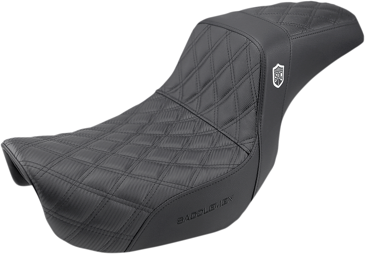 Bill's Exhausts SADDLEMEN Pro Series SDC motorcycle seat in black with lattice stitch and lumbar gripper, without backrest.