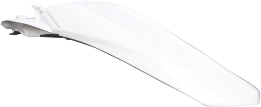 A white Acerbis rear fender for motorcycle, featuring a sleek body design with mounting points, shown on a plain background.