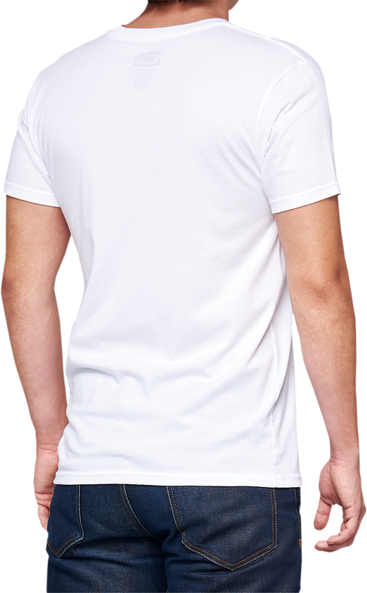 White BB33 Signature T-Shirt by Bill's Exhausts in small size, showing front view with logo and fabric detail.