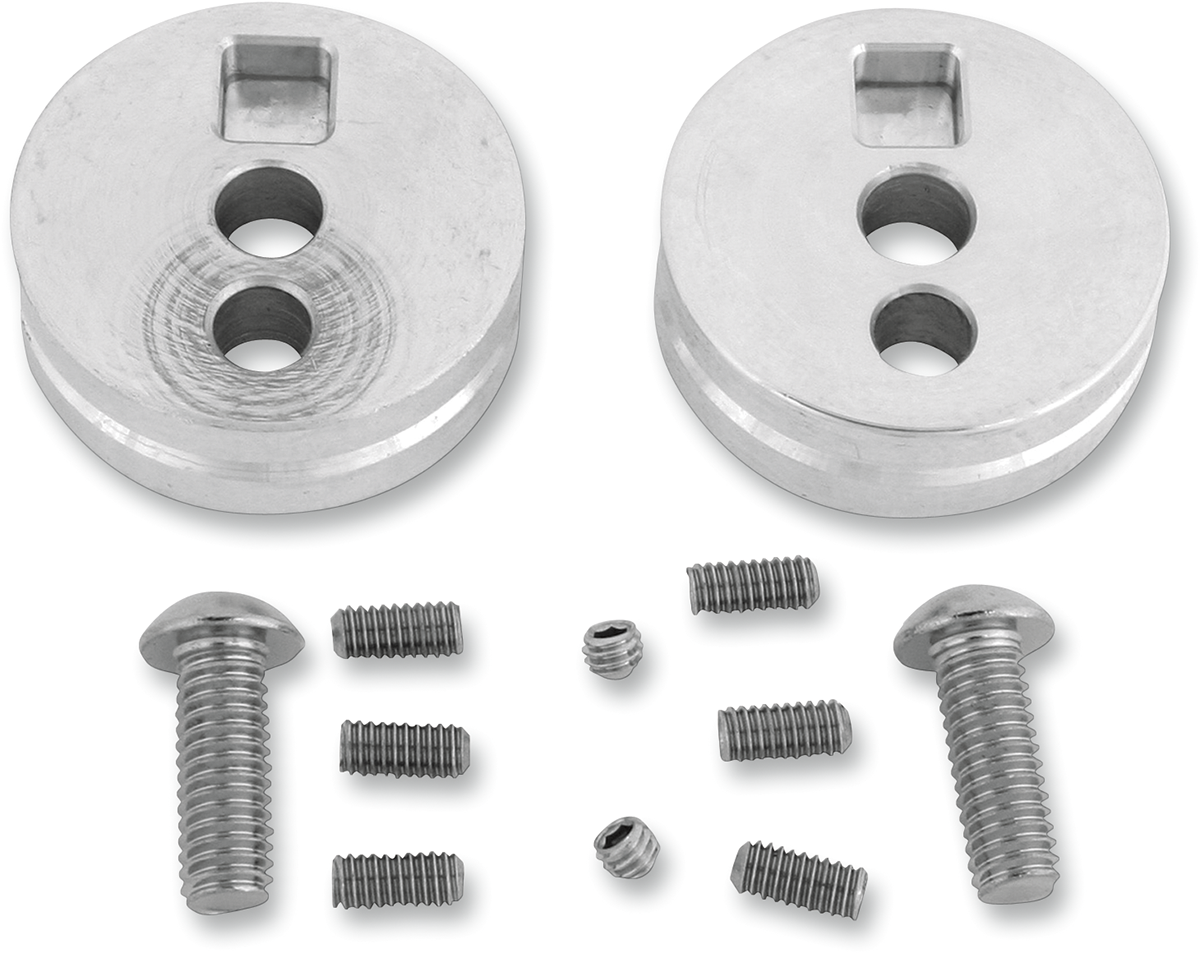 Bill's Exhausts SHOW Chrome Turn Signal Relocation Adapter Kit 55-122T for engine, featuring chrome finish and installation components