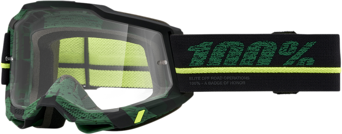 Clear 100% Accuri 2 goggles by Bill's Exhausts with a sleek design, perfect for protective eye wear during activities.