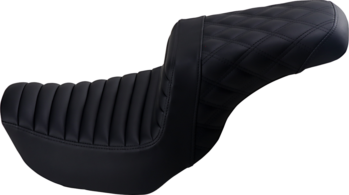 SADDLEMEN Step-Up Seat - Front Tuck-n-Roll/Rear Lattice Stitch - Black 806-04-176 - Howling Moto