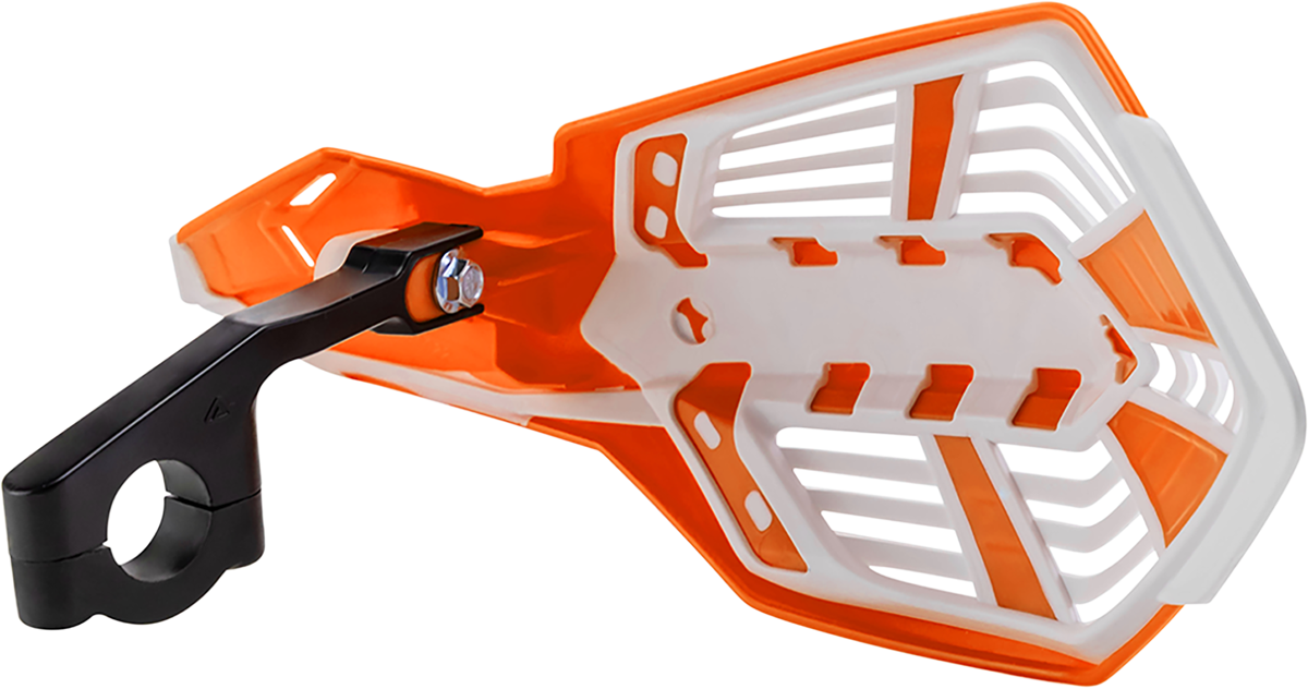 Acerbis X-Future orange and white motorcycle handguards on a bike, designed for protection and style.