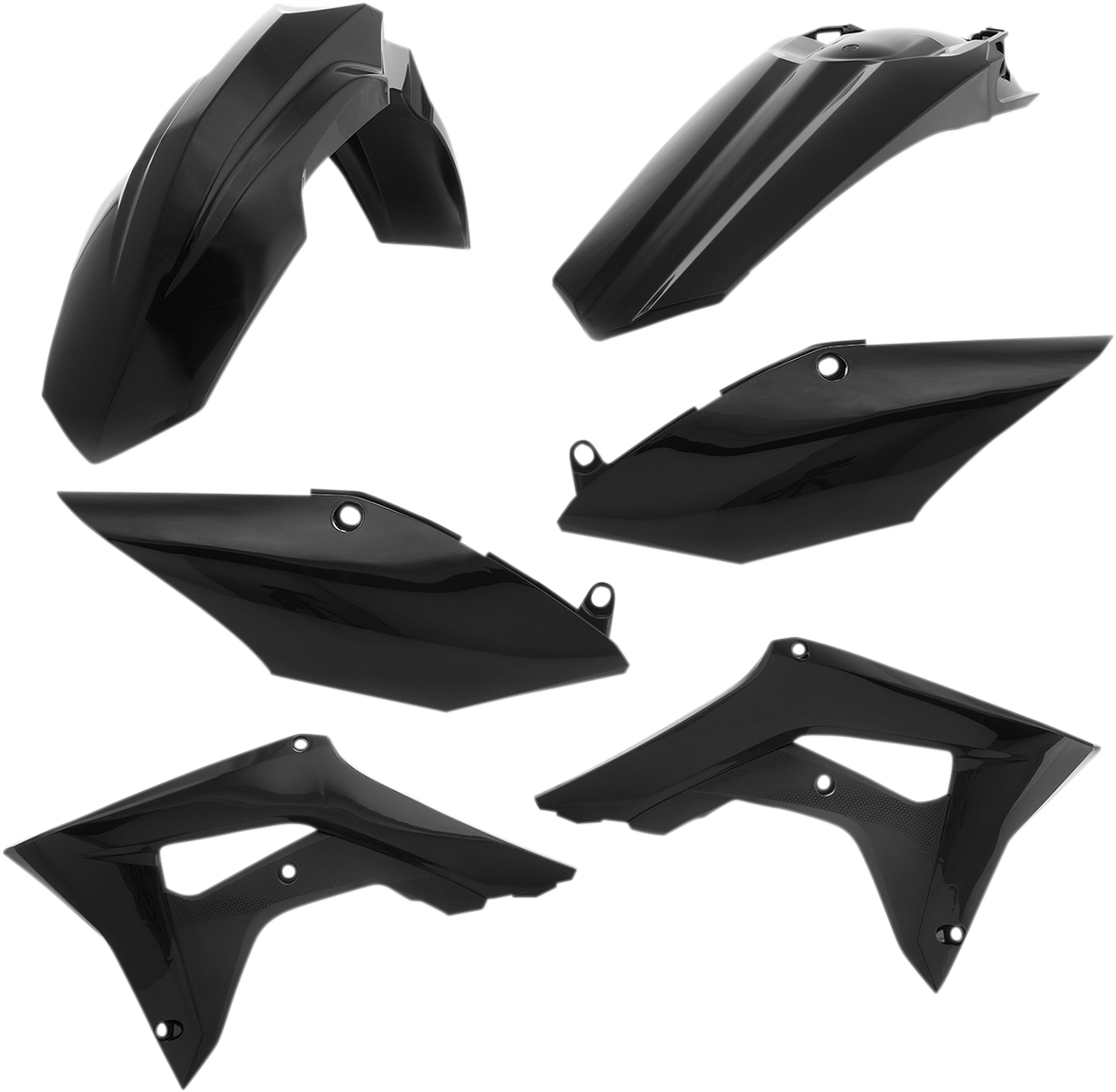 A black Acerbis Standard Replacement Body Kit for motorcycles, designed to replace the original body panels.