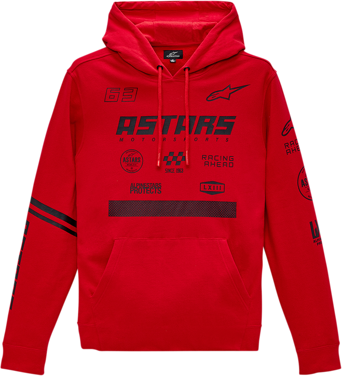 Red Alpinestars Multi Race Hoodie in 2XL, featuring a front logo and comfortable fabric, displayed on a plain background.