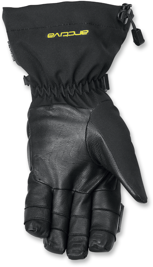 Bill's Exhausts ARCTIVA Meridian gloves in black and hi-vis yellow, small size, showing textured fabric and adjustable wrist closure.