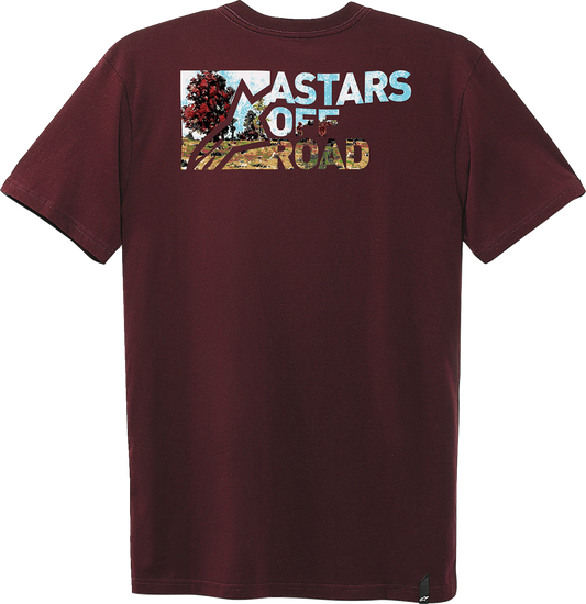 Alpinestars maroon painted T-shirt in 2XL, casual fit with graphic design, showcasing front view of the Bill's Exhausts branded T-shirt.