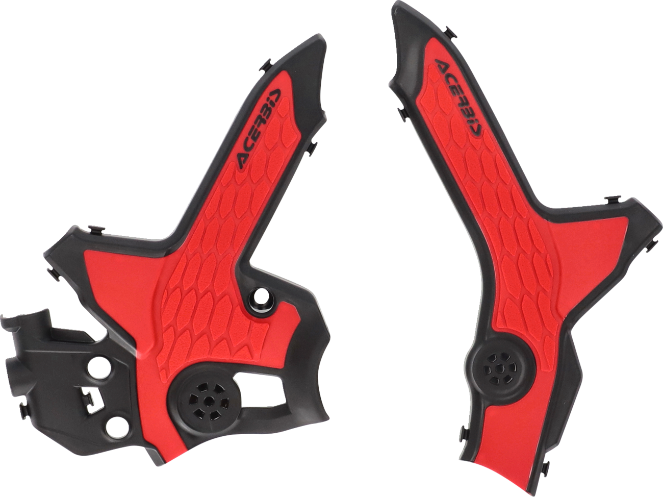 Acerbis X-Grip frame guards in black and red for CRF300 motorcycle, mounted on bike frame, protective body accessories.