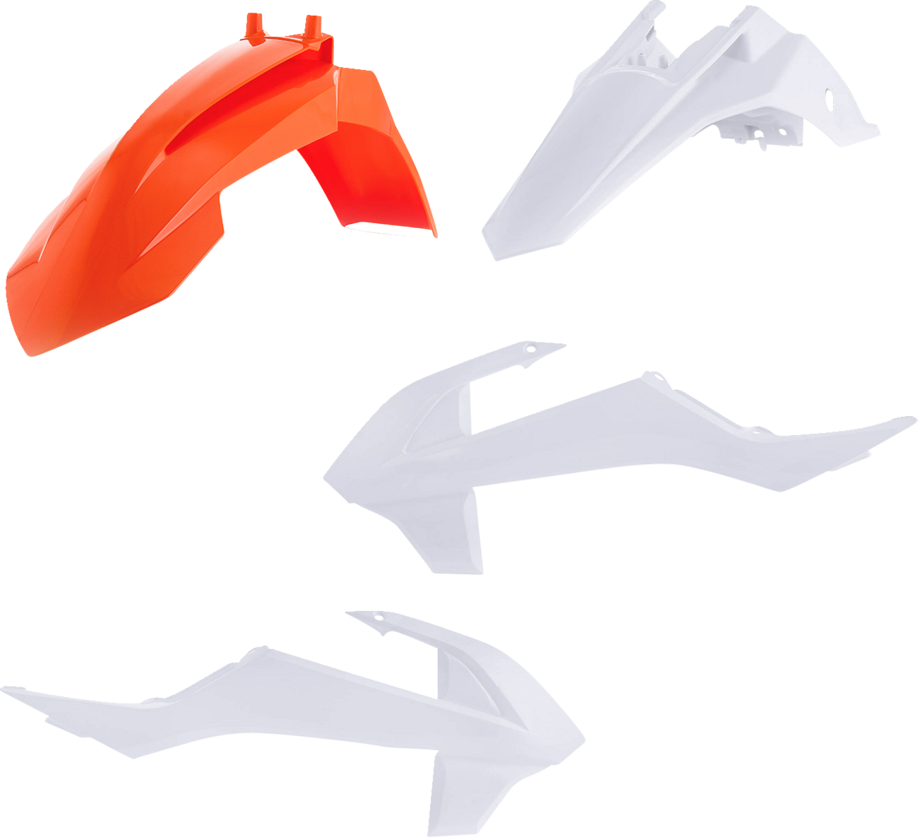 Acerbis full replacement motorcycle body kit in orange and white for OEM '23 model, featuring sleek design and brand logo.