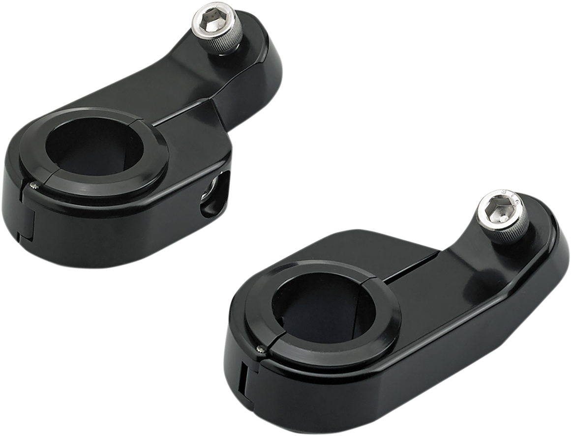 Black electroplated BILTWELL O/S Speed Clamps, angled body part from Bill's Exhausts for motorcycle exhaust systems.