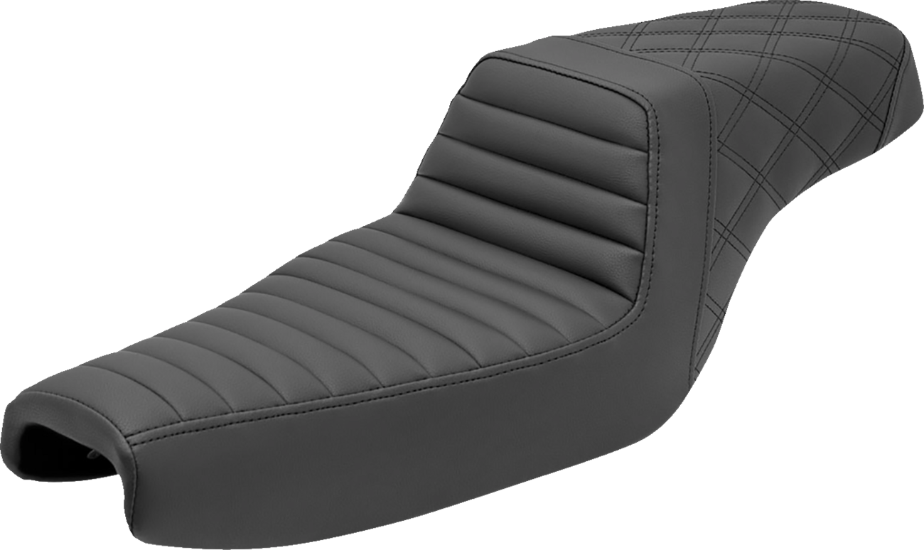 SADDLEMEN Step-Up Seat - Front Tuck-n-Roll/Rear Lattice Stitch - Black 807-11-176 - Howling Moto