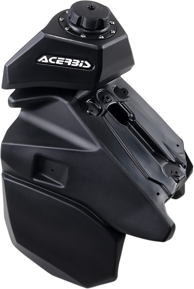 Black Acerbis gas tank for Husqvarna, 4.0-gallon capacity, designed for durable motorcycle fuel storage.