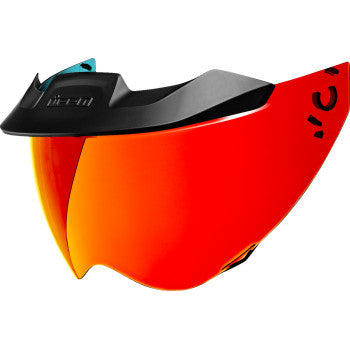 ICON MotoShield™ Domain™ shield in Calypso Red, featuring vibrant red color and sleek design, compatible with motorcycle helmets.