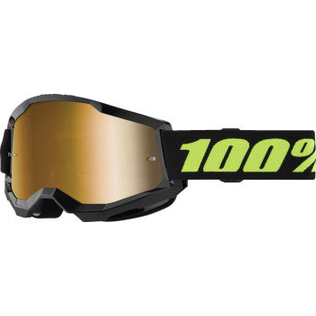 Bill's Exhausts Strata 2 Solar Eclipse goggles with true gold mirror lens, showcasing sleek black frame and reflective surface.
