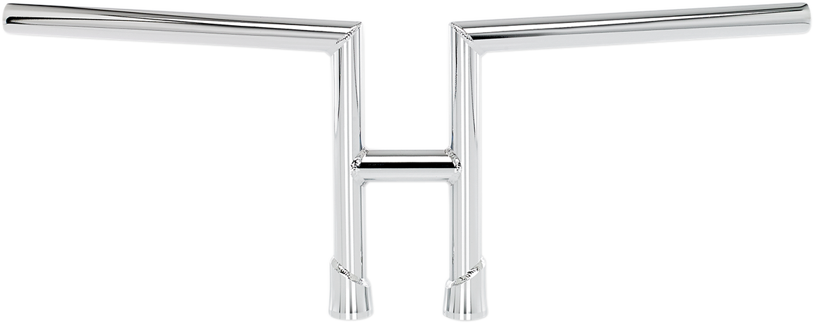 Chrome Biltwell H2 handlebar for motorcycles, featuring sleek, polished metal with a curved design and branding details.
