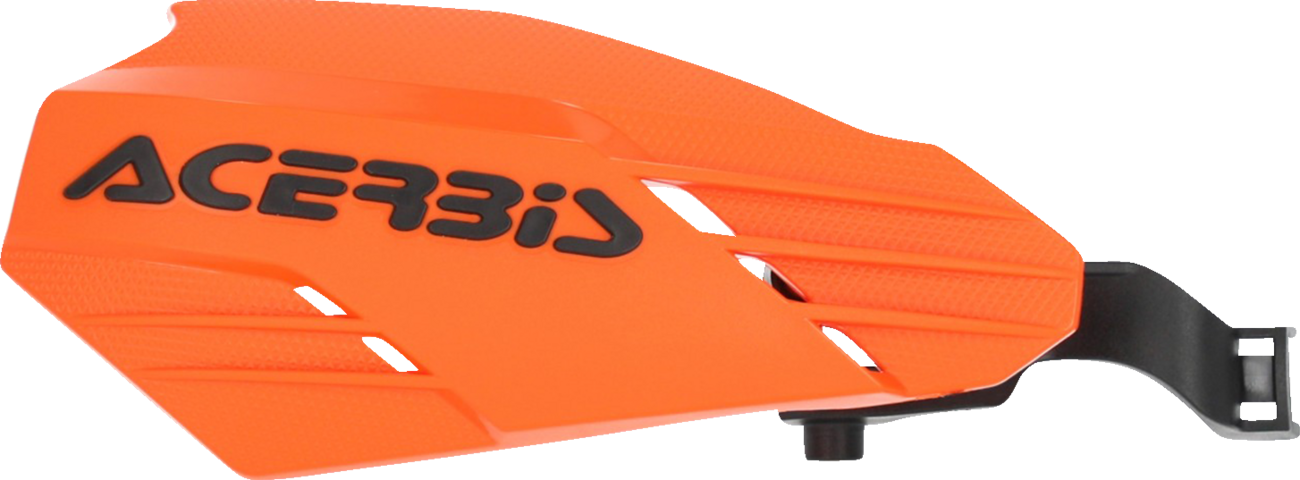 Acerbis K-Linear handguards in orange and black mounted on motorcycle handlebars for protection and style.
