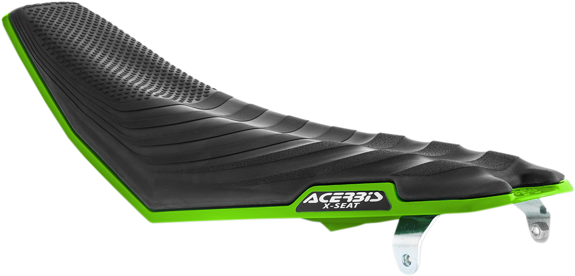 Green and black Acerbis X seat for KXF 250/450 models from 2016 to 2020, shown on a motorcycle body with mounting details.
