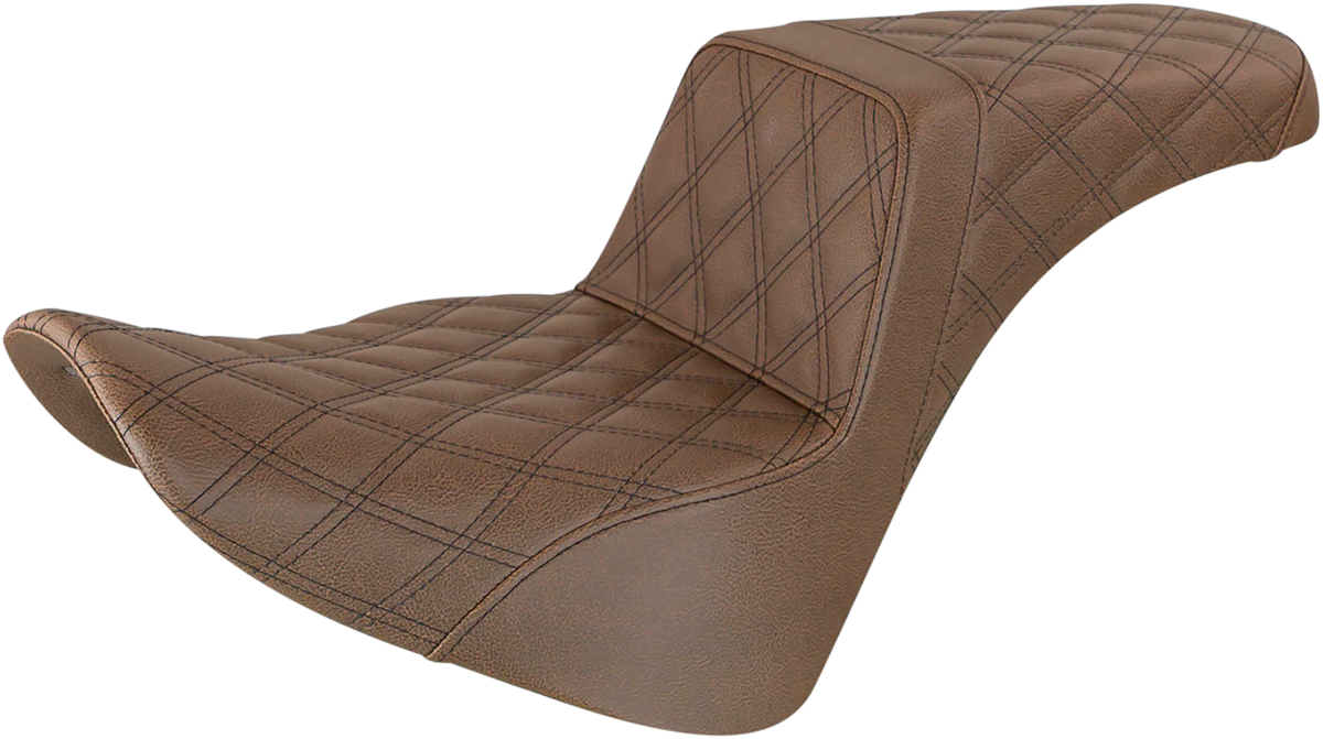 Brown SADDLEMEN Step-Up Seat with full lattice stitch for bikes, featuring a comfortable, contoured design.
