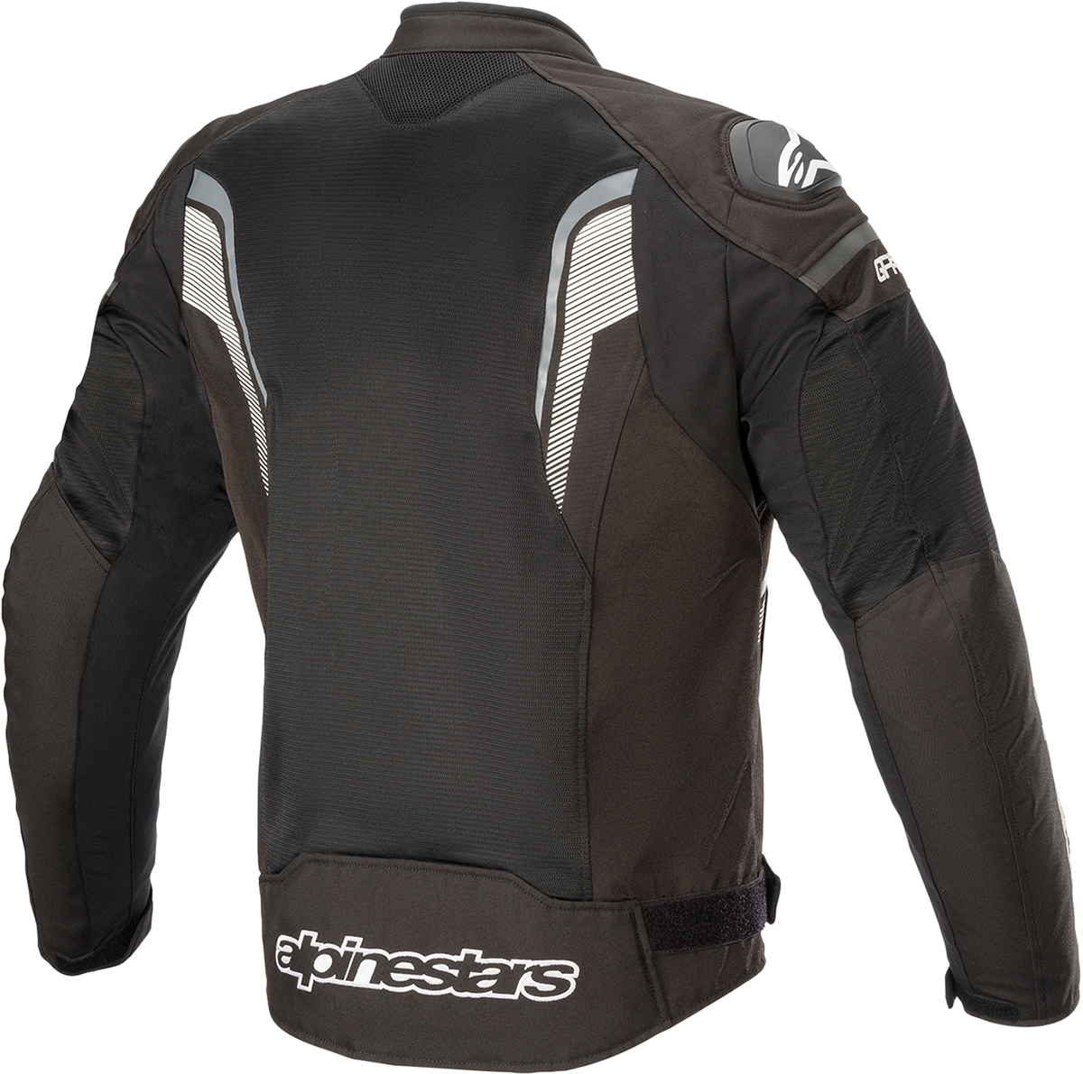 Alpinestars T-GP Plus R Air motorcycle jacket in black, gray, and white, 3XL, with armor and ventilation details.