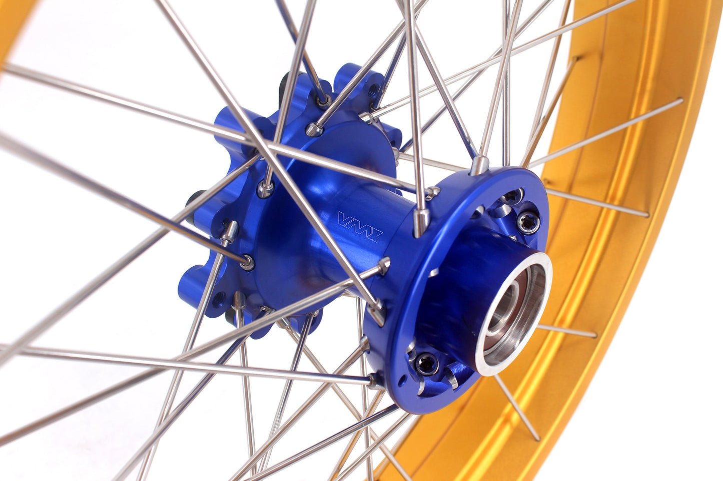 VMX 19inch 17inch CUSH Drive Spoked Tubeless Wheels Set For BMW G310GS 2016-2024 Blue Hub & Gold Rim - Howling Moto